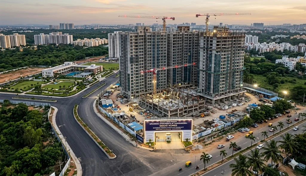 Map showing new apartment launches and real estate development zones in Thanisandra near the Outer Ring Road IT corridor